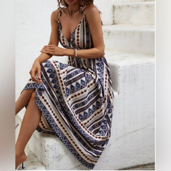 Boho Print Ruffle Hem Cami Dress - Picture 4 of 6